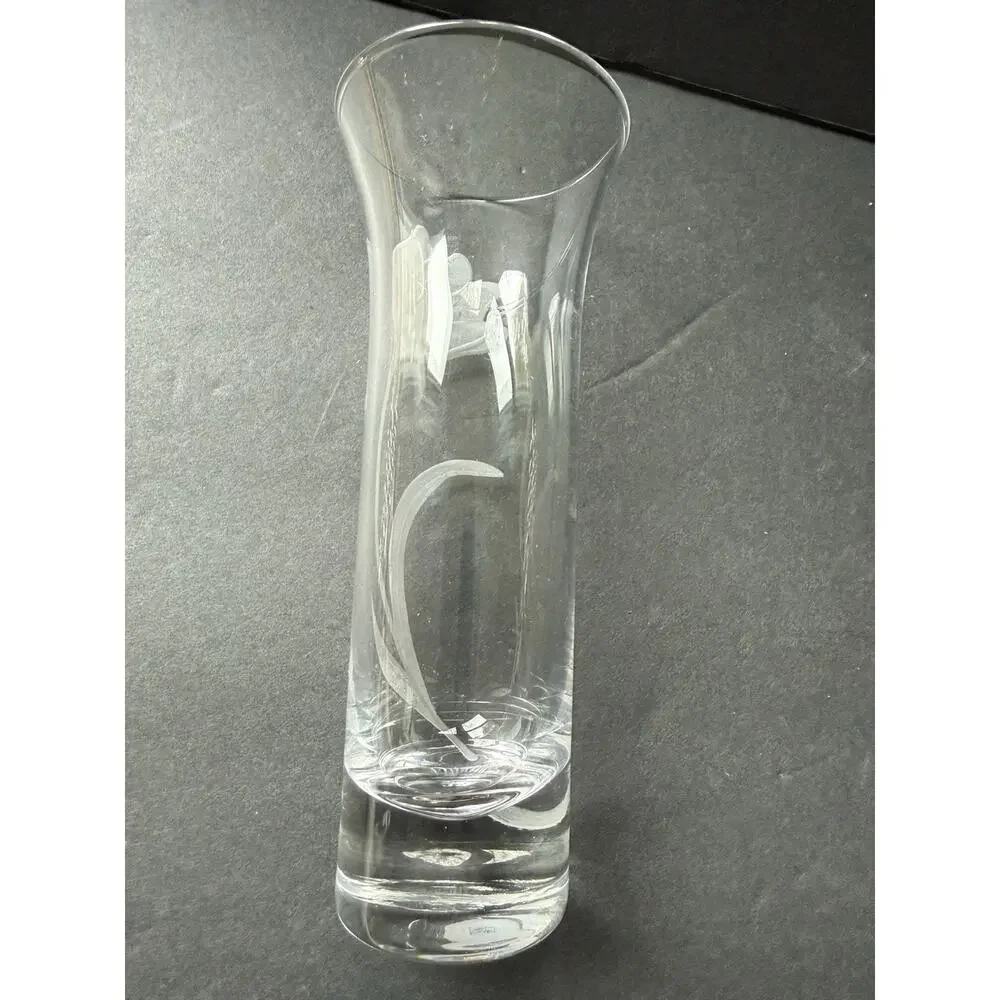 Qualia Glass Etched Bud Vase Clear Set (3) Bouquet Tulip Deco Modernist